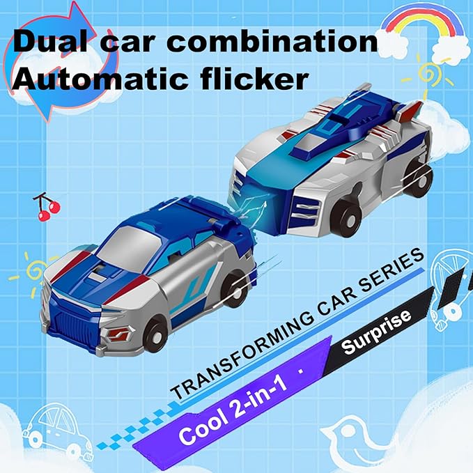 2-in-1 Collision Transformation Dinosaur Car Toy |Magnetic Cars Convertible Robot Toys|DinosaurToys for Kids 3-12 Ideal Christmas Birthday Gift for Boys (Blue)