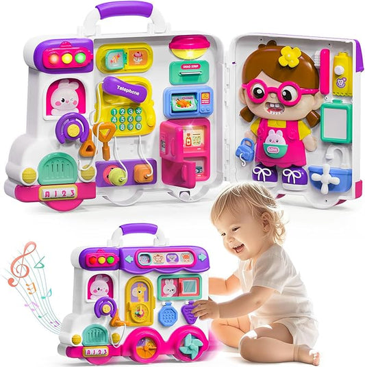 Busy Board for 1-2 Year Old Girl Gift,Musical Toys for Toddlers 1-3 Year,Educational Fine Motor Baby Toys for 12 18 Months,Perfect for Preschool or Travel,Birthday Gift for 1+Year Old Girl