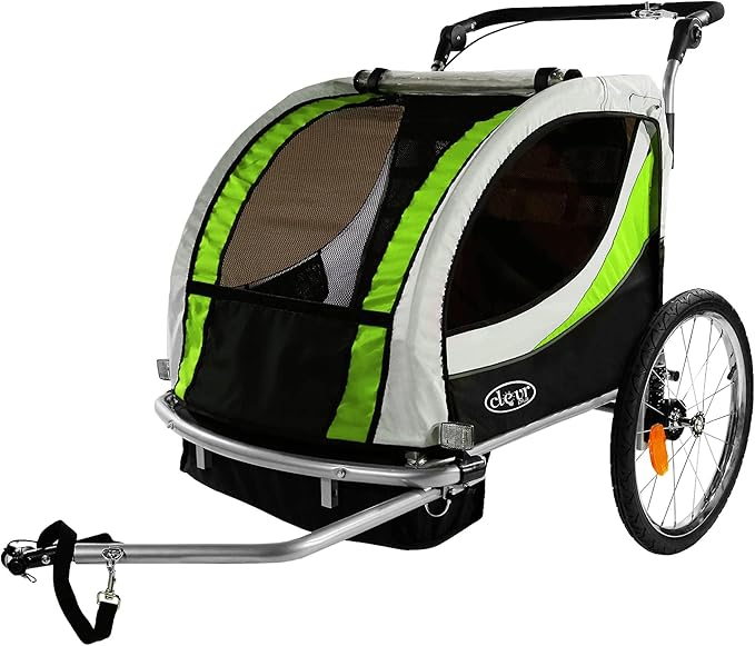 ClevrPlus Deluxe 3-in-1 Double 2 Seat Bicycle Bike Trailer Jogger Stroller for Kids Children | Foldable Collapsible w/Pivot Front Wheel