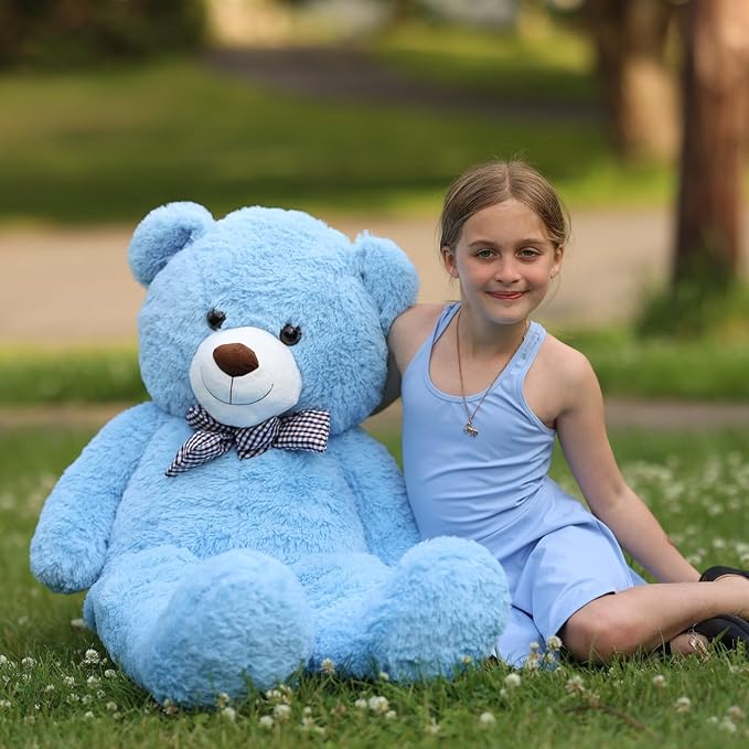 MorisMos Bow Tie Giant Teddy Bear 4 Feet, 47inch Stuffed Animal Big Teddy Bear Plush, Classic Girlfriend Boyfriend Gift on Birthday, Blue