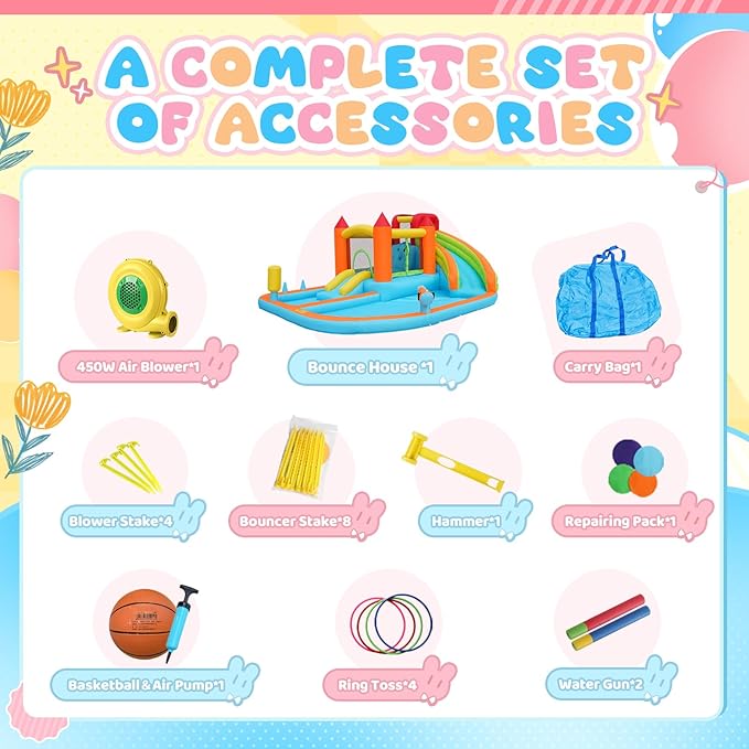 Inflatable Bounce House, Inflatable Water Slide, Inflatable Water Park for Backyard, Bouncy House with Slide, Bounce House for Kids 3-6, Waterslide, Water Bounce House with Pool, Indoor and Outdoor