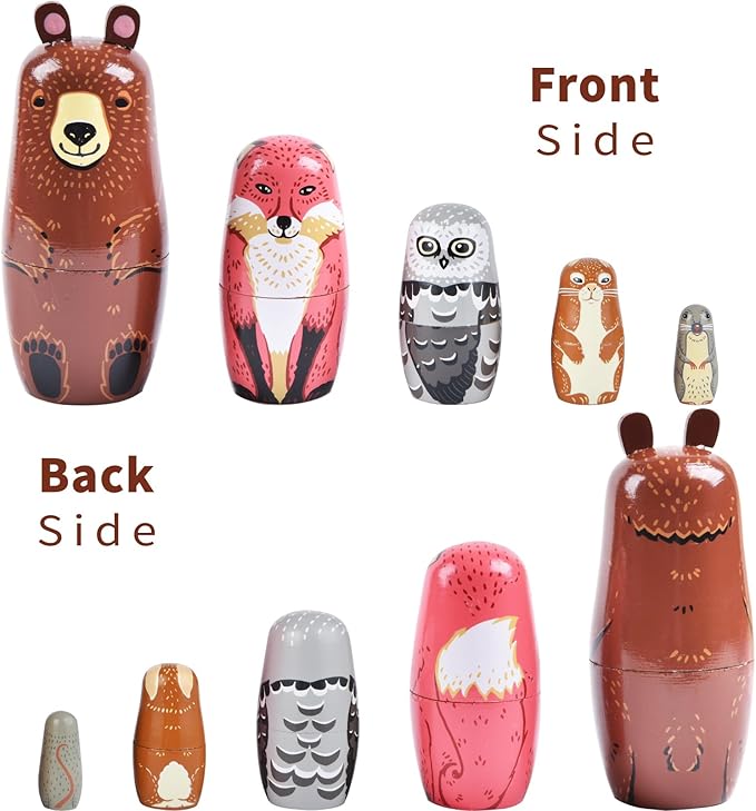 Nesting Dolls, Nesting Easter Eggs Toys, Wooden Handmade Matryoshka Dolls for Kids Birthday or Home Decoration (Bear)