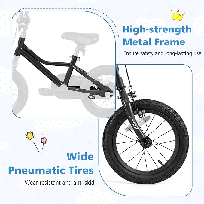 BABY JOY Kids Bike, 12 14 16 18 Inches Car Pattern Sporty Bicycle w/Removable Training Wheels, Hand & Coaster Brakes, Adjustable Seat & Handlebar, Girls Boys Bike