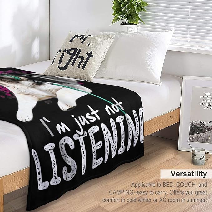 Husky Dog Blanket Husky Gifts for Girls Women Men Funny Husky Throw Blanket for Kids Adults Soft Warm Cozy Fleece Blanket for Couch Sofa Bed 60"x80"