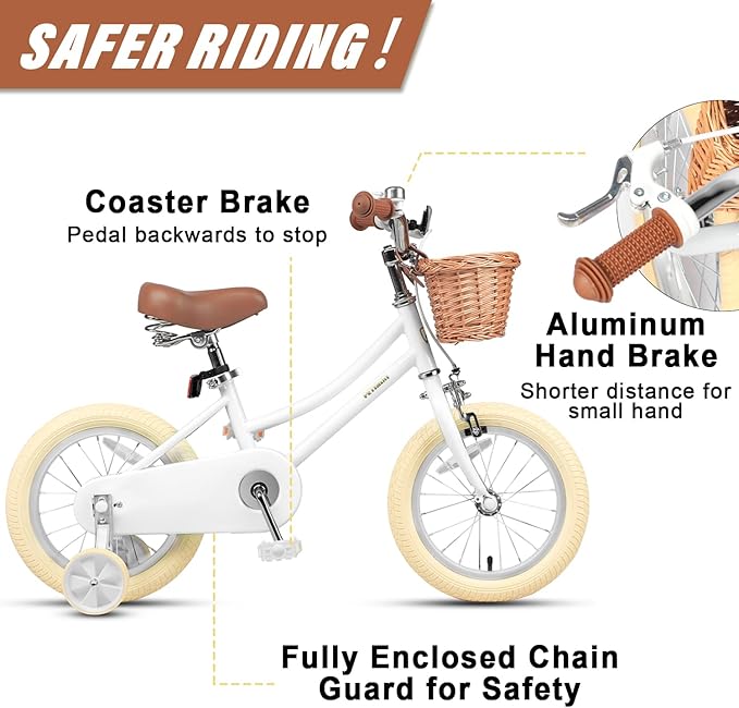 Petimini Girls Bike with Basket for 2-12 Years Old Kids, 12 14 16 18 20 Inch Bicycle with Bell Training Wheels Basket, Multiple Colors