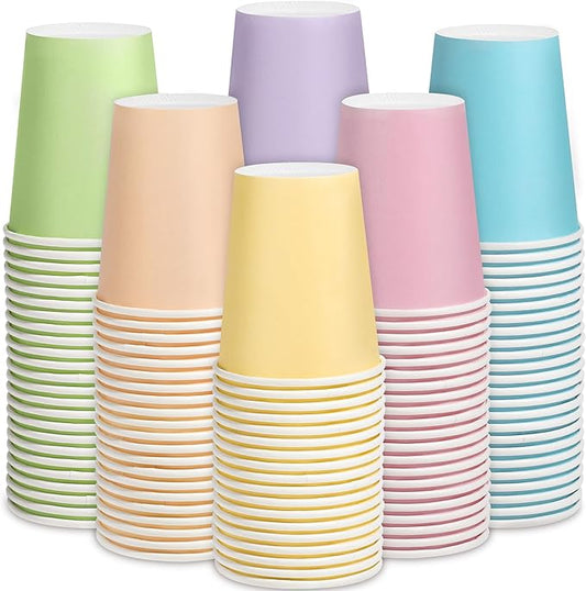 144 Pieces Pastel Rainbow Paper Cups 9 Oz Disposable Coffee Paper Cups Multicolor Party Cup Beverage Drinking Cup for Wedding, Birthday, Holiday Party, DIY, and Picnic