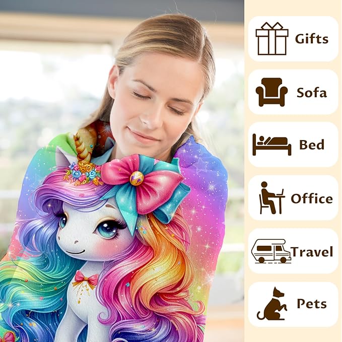Girls Blanket Personalized Unicorn Throw Blankets Gift for Kids Teens Age 8-12, 50x60 Inches Comfy Soft Custom Throw for Couch Bed Home Decorations Cute Stuff Gifts