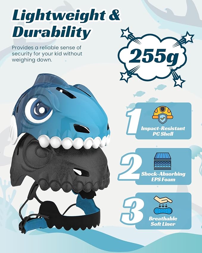 Bike Helmet for Kids 3-5-8 Toddler Bike Helmet Animal 3D Cartoon Boys Girls Safety Adjustable Kids Helmet and Pads Set for Cycling Scooter Skateboard