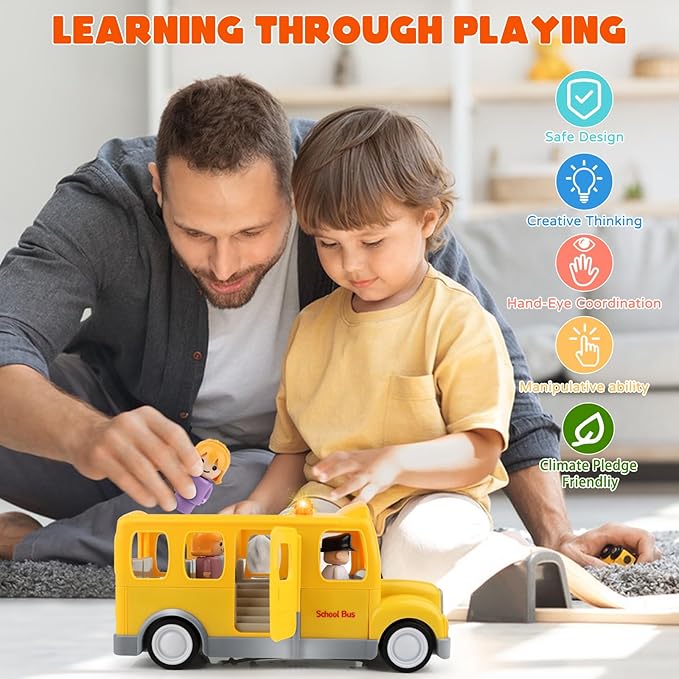 Nicmore School Bus for Toddlers: Musical Toy With Lights, Sounds & 5 Figures for Ages 1-4 | 1st 2nd Birthday Gifts for Kids 18 Months+