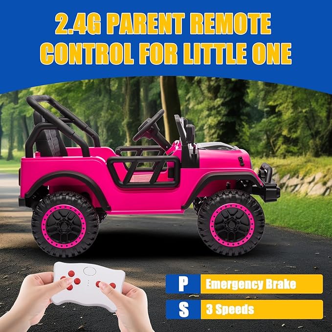 FINITO 24V Ride On Toys, Electric Car for Kids, with Remote Control, LED Lights, Music Player, and Bluetooth Functionality, Suitable as a Gift for Boys and Girls Aged 3+ (Pink)