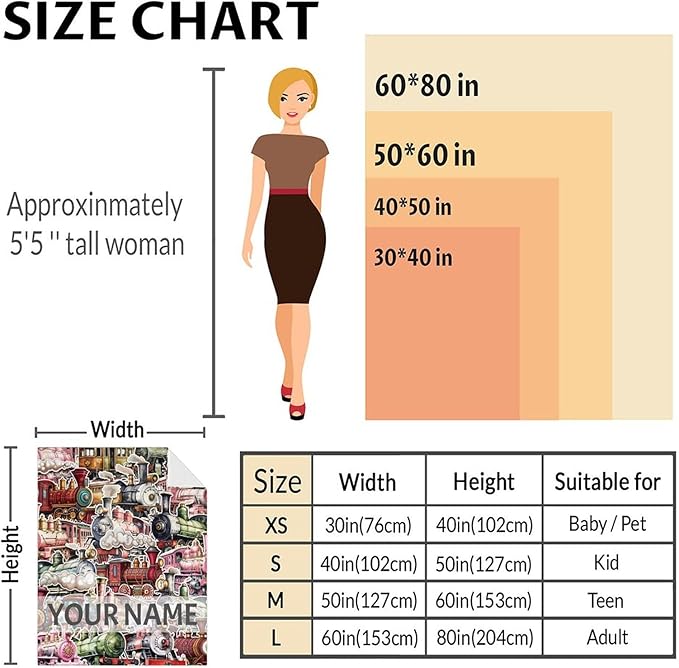 Personalized Train Blanket with Name - Soft, Fuzzy & Warm - 50"x60" Throw Size Blanket for Bed, Couch, Sofa - Red Cute Throw Gifts for Boys