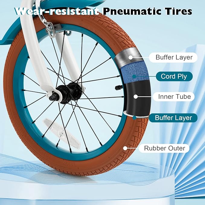 BABY JOY Kids Bike, 12 14 16 18 20 Inch Boys Girls Bike w/Adjustable Seat, Removable Basket, Handbrake & Coaster Brake, Training Wheels or Kickstand, Kids Bicycle with Multi-Color