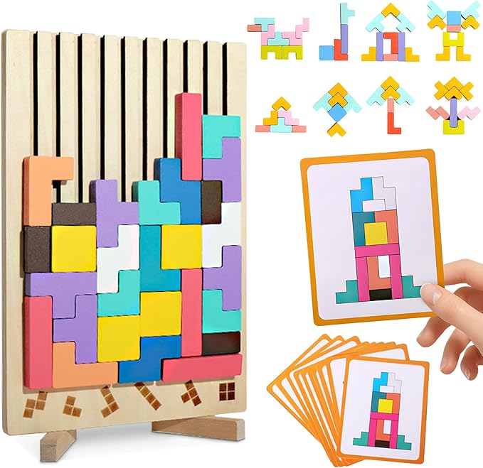 Wooden Stacking Puzzle Colorful 3D Versatile Russian Blocks for Toddlers 3-6 Years,Brain Teasers Toy Board Game Toys, Montessori Toys for 3 4 5 Year Old,Christmas Birthday Gift for Boys and Girls