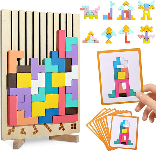 Wooden Stacking Puzzle Colorful 3D Versatile Russian Blocks for Toddlers 3-6 Years,Brain Teasers Toy Board Game Toys, Montessori Toys for 3 4 5 Year Old,Christmas Birthday Gift for Boys and Girls