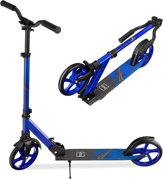 Best Choice Products Kids Height Adjustable Kick Scooter for Ages 8+, Teen, Adult, Outdoor Play w/Carrying Strap, Non-Slip Deck, Kickstand, Mud Guards, 220lb Capacity - Blue