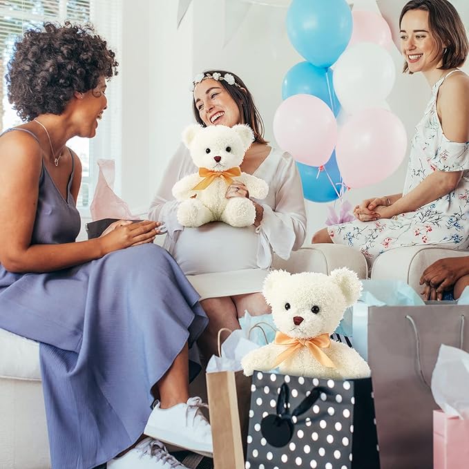 Lenwen 18 Pcs Bear Stuffed Animals Bulk 12 Inch Soft Plush Bears Doll Small Stuffed Toy for Boy Girl Baby Shower Valentines Christmas Birthday Decor Gift Party Favors(White)