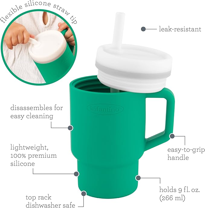Infantino My 1st Tumbler, Silicone Sippy Cup with Straw & Handle, Spill-Resistant Baby Cup for On-the-Go, BPA-Free Transition Bottle