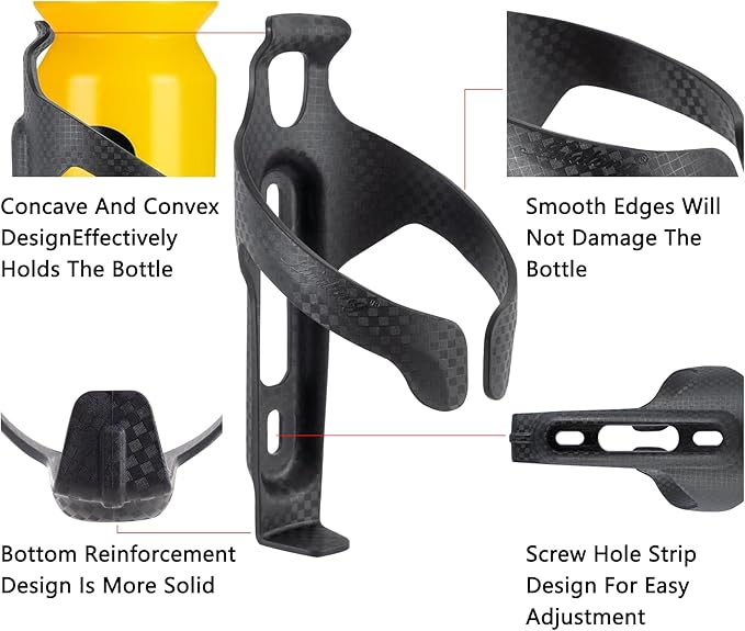 Nylon Carbon aero Bike Water Bottle Holder Cage for Road Bikes Mountain Gravel e Bike Bicycle for 2.76-2.95 in Diameter Bottles, 2-Pack