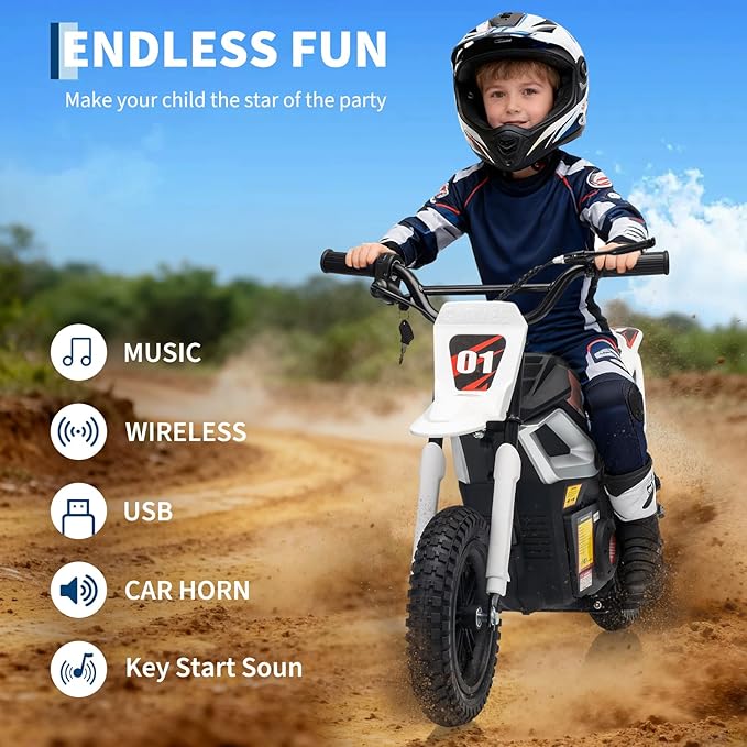 24V Electric Dirt Bike for Kids, 350w Electric Motorcycle for Kids - Up to 13.67Mile/h Long-Range, Ride on Motorcycle with Rear Wheel Suspension, 12 Miles Range, Twist Grip Throttle, Rubber Tire