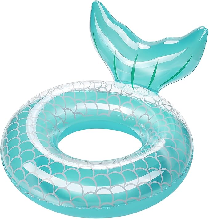 HeySplash Pool Floats Kids, Inflatable Swimming Ring Mermaid Tail Shaped Swim Tube Floaties, Summer Water Fun Beach Party Swimming Pool Toys for Kids Children Water Activities, Blue