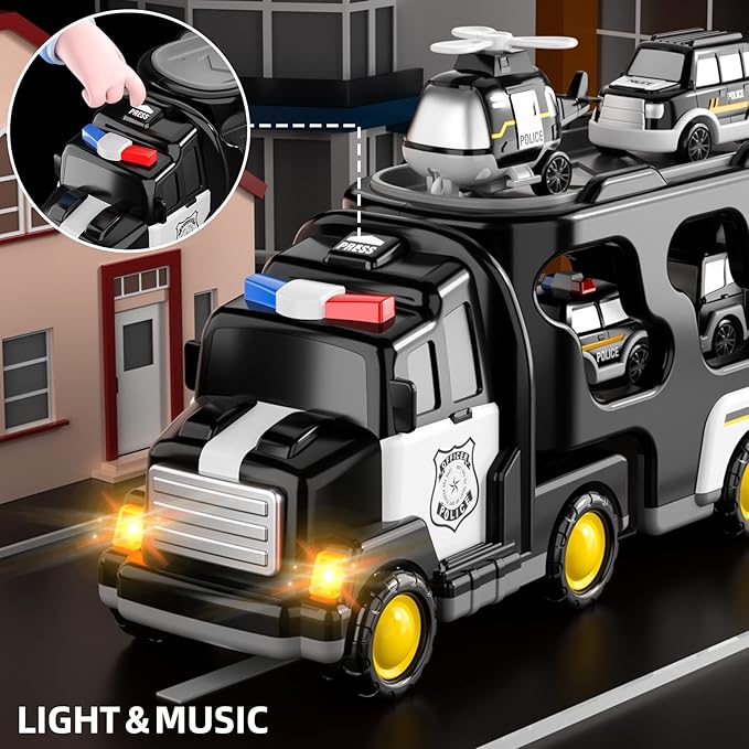 Bennol Toddler 5 in 1 Police Truck Toys for 1 2 3 4 5 Year Old Boys, Police Rescue Vehicles Car Trucks Bus Helicopter for Kids Ages 1-3 3-5, Car Toys for 1 2 3 4 5 Year Old Boys Girls Birthday Gifts