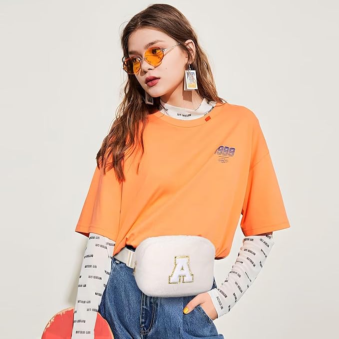 YOOLIFE Gifts for Girls Teen Kids - Initial Fanny Pack for Girls, Preppy Stuff for Teen Girls Teenage Girl Gifts, Initial Crossbody Bag Belt Bag Fanny Pack, Beige P