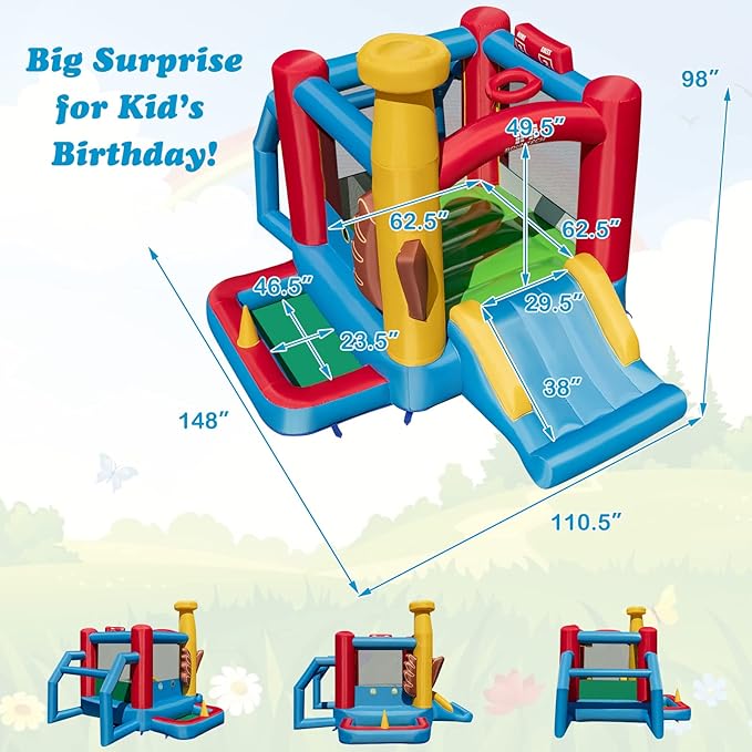 BOUNTECH Inflatable Bounce House, Bouncy House for Kids Large Outdoor with Jumping Area, Baseball Themed Toddler Indoor Castle Bounce House with Blower for Birthday Party Gifts Present