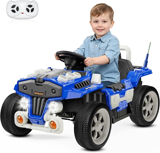 ANPABO 12V Ride On Truck Car with Remote Control, Kids Electric Car with Bluetooth Music, Horn, 3 Speeds, LED Lights, Soft Start, Ride on Toys for Toddler Boys & Girls, Blue