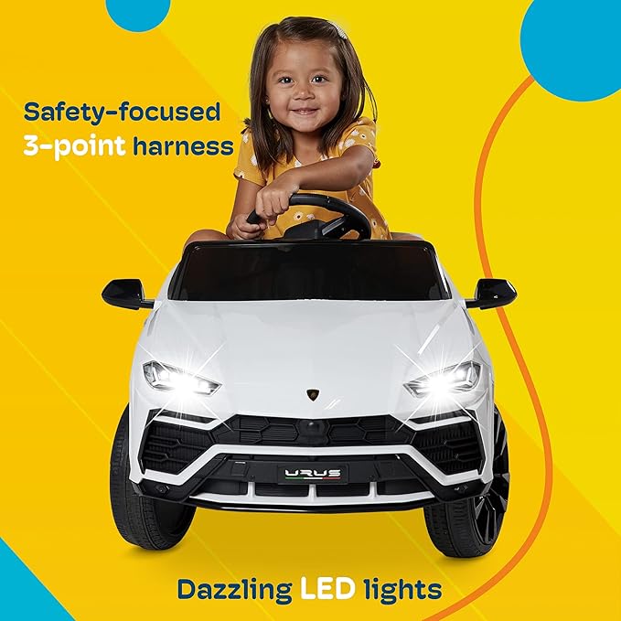 Kidzone Ride On Car 12V Lamborghini Urus Kids Electric Vehicle Toy w/Parent Remote Control, Horn, Radio, Port, AUX, Spring Suspension, Opening Door, LED Light - Black