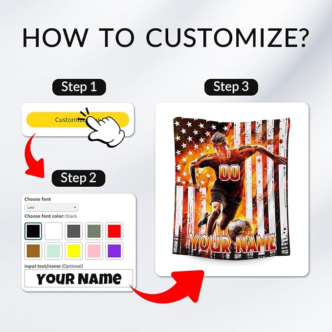 Soccer Blanket for Boys, Personalized Kids Throw Blankets, Custom Soccer Gifts for Son, Warm Flannel Sports Theme Throw for Couch & Sofa, 40"x50"