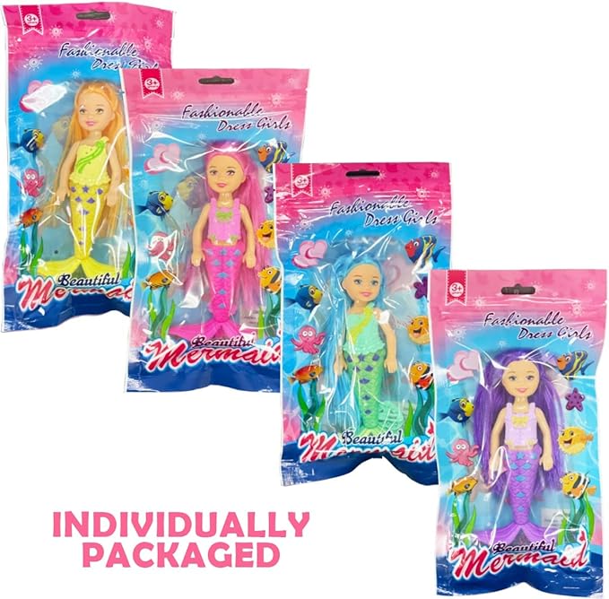 12 Pack Mermaid Dolls Pretend Playset - 6" Mini Figures Toy Bundle Set with Removable Accessories - Ideal for Kids, Girls, Party Favors and Imaginative Playtime