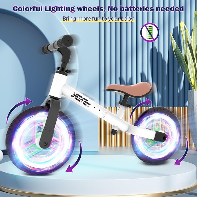 Colorful Lighting Balance Bike 2 Year Old, 2-5 Year Old Toddler Balance Bike, No Pedal Bikes with Adjustable Handlebar & Seat, 2 3 4 5 Year Old Boy Girls Birthday Gifts Toys.