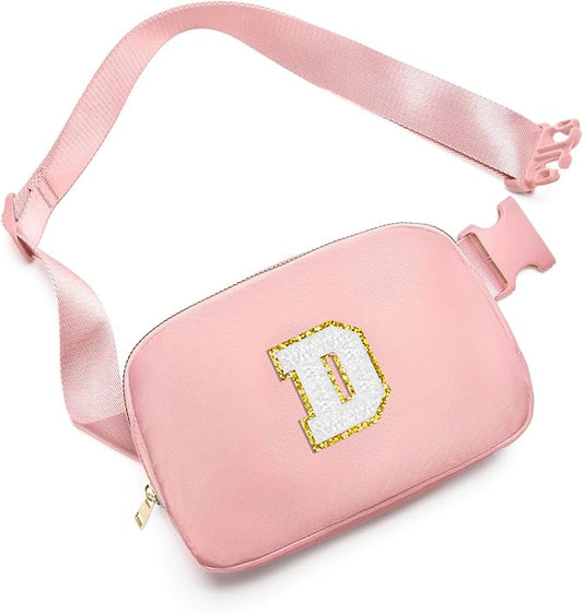 Gitus Birthday Gifts for 8 9 10 11 12 13 Year Old Girls Personalized Fanny Pack Crossbody Bags with Initial Letter Patch Belt Bag for Teen Girls Cute Trendy Stuff Travel Essentials (LightPink-D)