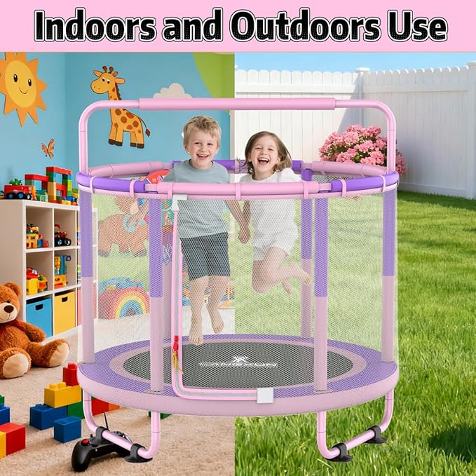 LANGXUN 60" Trampoline for Kids, 5ft Toddler Mini 6-in-1 Trampoline Indoor Outdoor with Swing, Basketball Hoop, Dart Board, Rings, Christmas Toys Birthday Gifts for Girls Boys