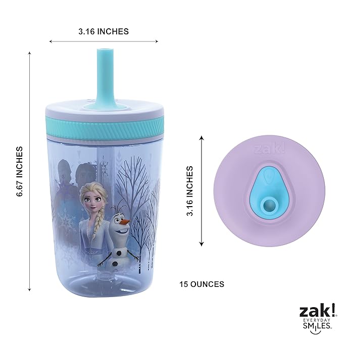 Zak Designs Disney Frozen II Movie Kelso Tumbler Set, Leak-Proof Screw-On Lid with Straw, Made of Durable Plastic and Silicone, Perfect Bundle for Kids (Frozen 2 Olaf, 15 oz, 2pc Set)