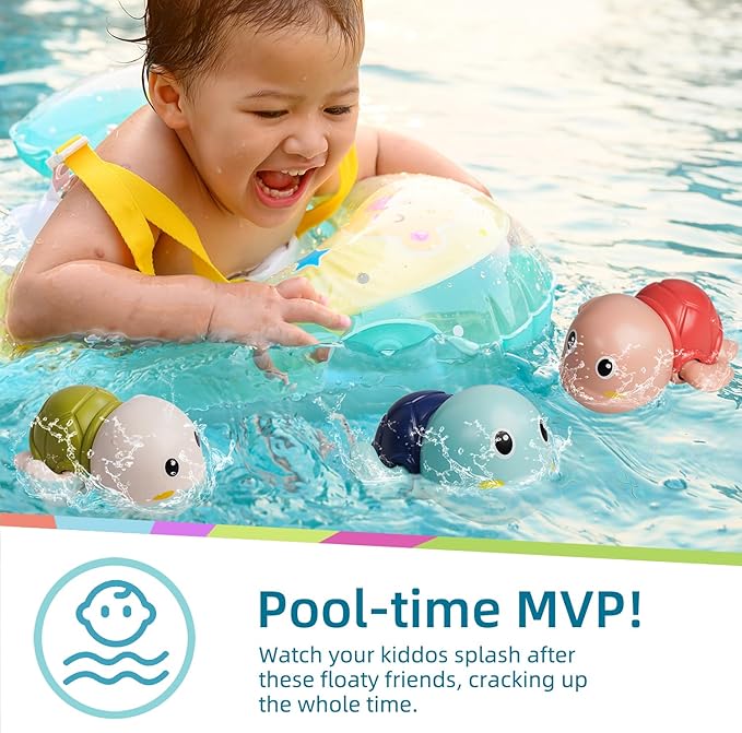 LiKee Bath Toys 3 Pack with 3 Colors | Cute Swimming Turtles Wind Up Toys for Baby Toddlers 1+ Years Old | Floating Bath & Pool Toys for Kids Age 1-3-5 | Baby Shower & Birthday Gift (Boys Girls)