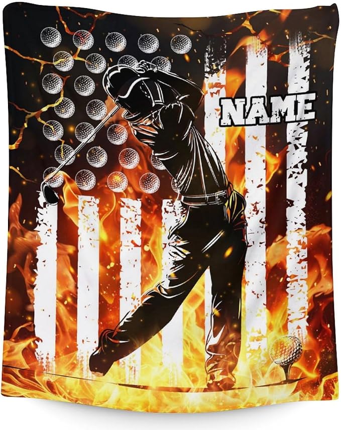 Personalized Name Blanket for Boys, Golf Throw Blanket Gift for Kids Teens, Custom Golf Stuff for Golf Lovers, 50x40 Inches Sport Blankets for Couch Sofa Bed
