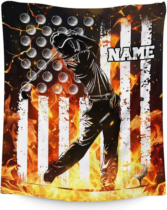 Personalized Name Blanket for Boys, Golf Throw Blanket Gift for Kids Teens, Custom Golf Stuff for Golf Lovers, 50x40 Inches Sport Blankets for Couch Sofa Bed