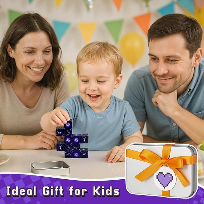 3 otters 12PCS Magnetic Building Blocks, Travel Toys for Kids STEM Magnetic Cube with Storage Box for Boys Girls Birthday Party (Portal)