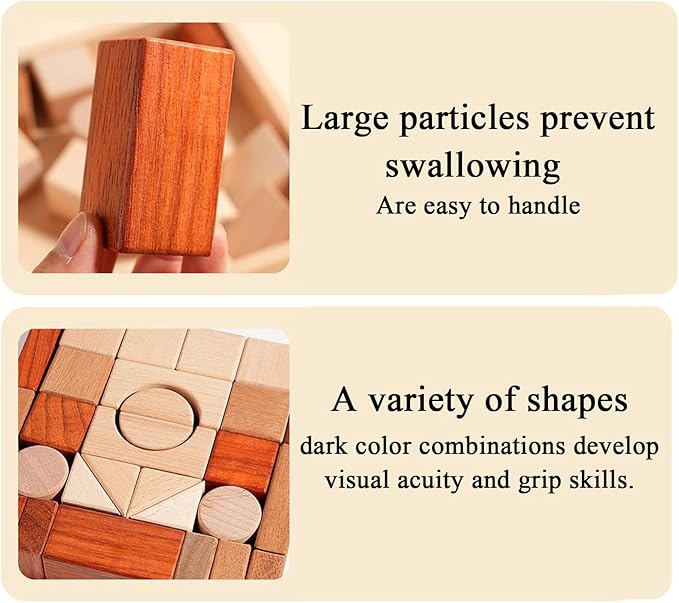 Wooden Building Block Set - Educational Toy | Toddler Learning Stacking Game | Natural Wood Preschool Construction Blocks, Fine Motor Skill Builder, Classroom Gift for Boys Girls