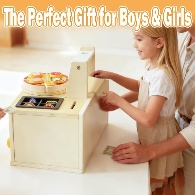 Wooden Pizza Toy Playset for Kids Ages 3–5, Montessori Pretend Play Food & Wooden Kitchen Playset with Easy Bake Oven, Slice & Serve Pizza Maker Toy, Educational Cooking Gift for Boys and Girls