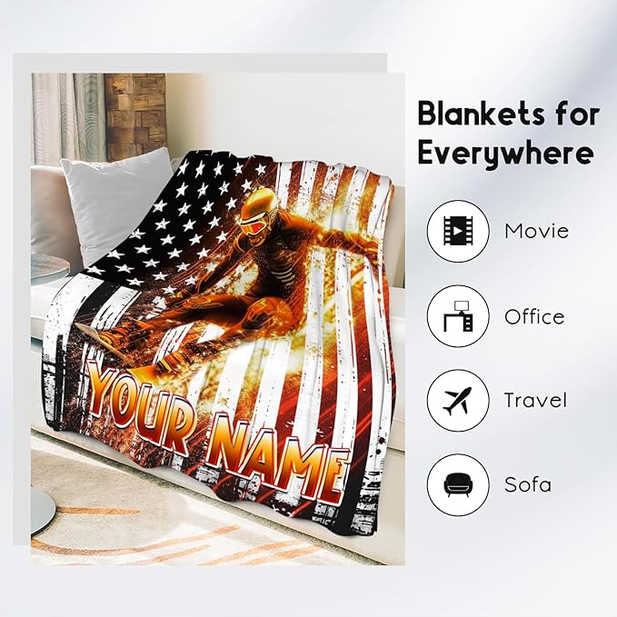 Personalized Blanket for Boys, Kids Blanket for Ski Lovers, Custom Gifts for Boys, Skiing Sports Throw for Kids, Plush Throw for Couch & Sofa, 30"x40"