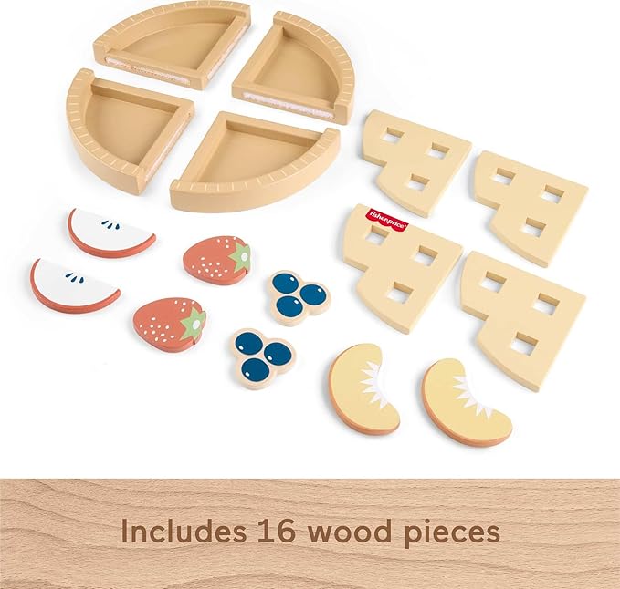 Fisher-Price Wood Pretend Play Toy Fruit Pie, Tiny Garden 16-Piece Wooden Food Puzzle Set for Preschool Kids Ages 3+ Years (Amazon Exclusive)