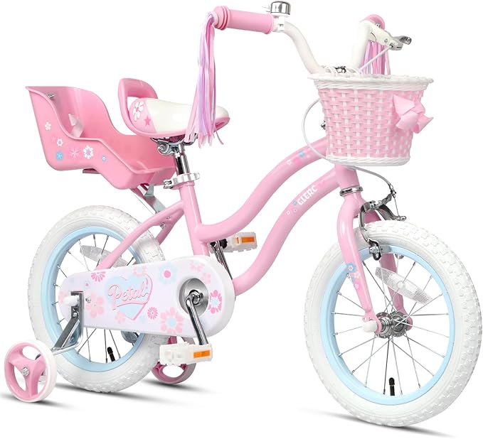 Glerc Petal Girls Bike, 12-18 Inch Kids Bike for Ages 2-9 Years Old Children, Princess Style Kids Bicycle with Training Wheels & Basket & Streamers, Multiple Colors