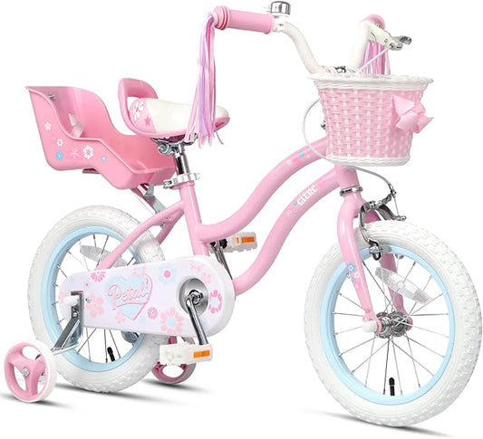 Glerc Petal Girls Bike, 12-18 Inch Kids Bike for Ages 2-9 Years Old Children, Princess Style Kids Bicycle with Training Wheels & Basket & Streamers, Multiple Colors