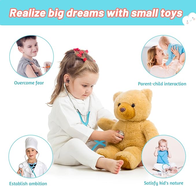 Durable Doctor Kit for Kids, 27 Pcs Deluxe Pretend Play Medical Kit Toy with Real Stethoscope, Doctor Toys for Toddlers Boys Girls Aged 3 4 5 6 7 8