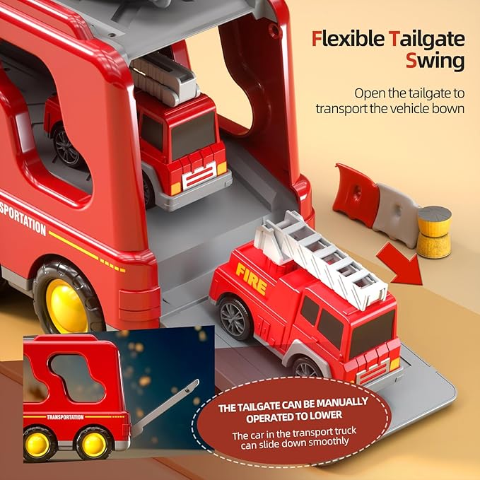 5 in 1 Fire Truck Cars for Toddlers 3-5, Boy Car Truck Toys with Light Sound, Birthday Gifts for 3 4 5 6 Year Old Boy