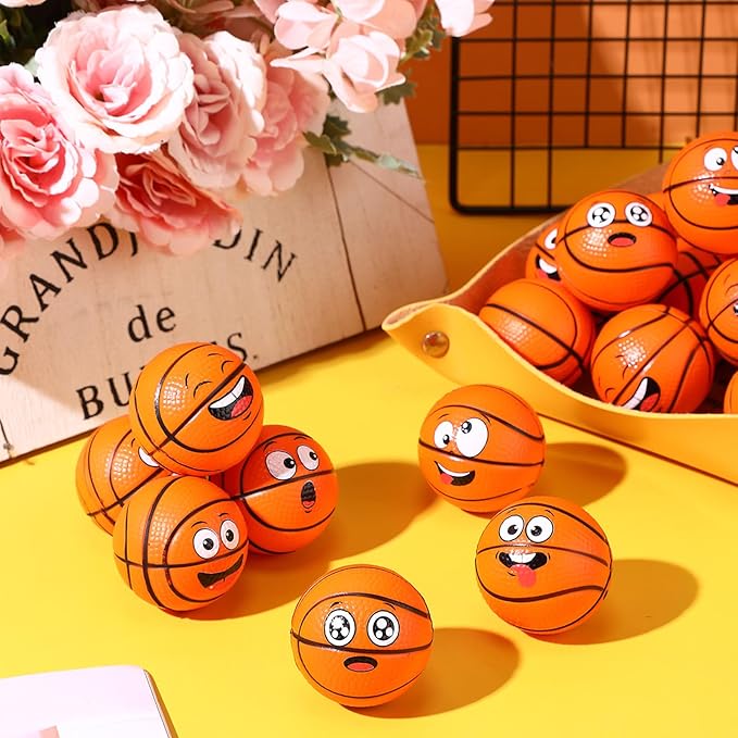 24 Pcs Mini Face Basketball Stress Balls for Boys Girls Face Fidget Toys Bulk Foam Balls for Stress and Anxiety Relief Balls for Party Favors Birthday Gift Decoration