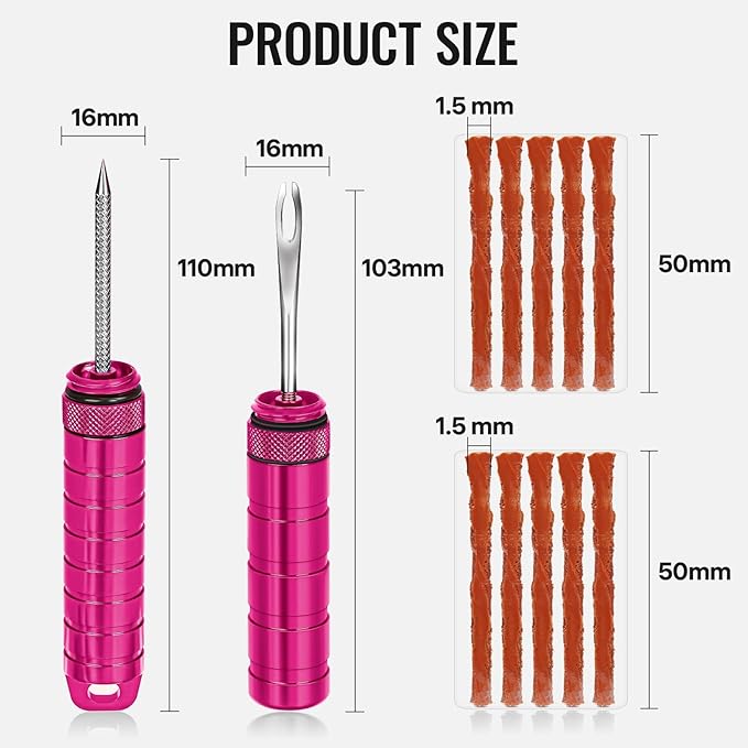 BWSHLF Tubeless Bike Tire Repair Kit for Mountain Bikes & Road Bicycles, Tubeless Tire Plug Kit with Storage Canister, Reamer, Insertion Fork, 10 Bacon Strips, Fix a Puncture or Flat, No Glue Needed
