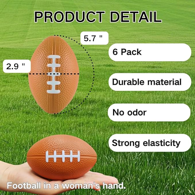 ALISSAR 6-Pack 5.7" Mini Football Stress Balls, Mini Foam Footballs for Football Party Superbowl Decoration, School Carnival Reward